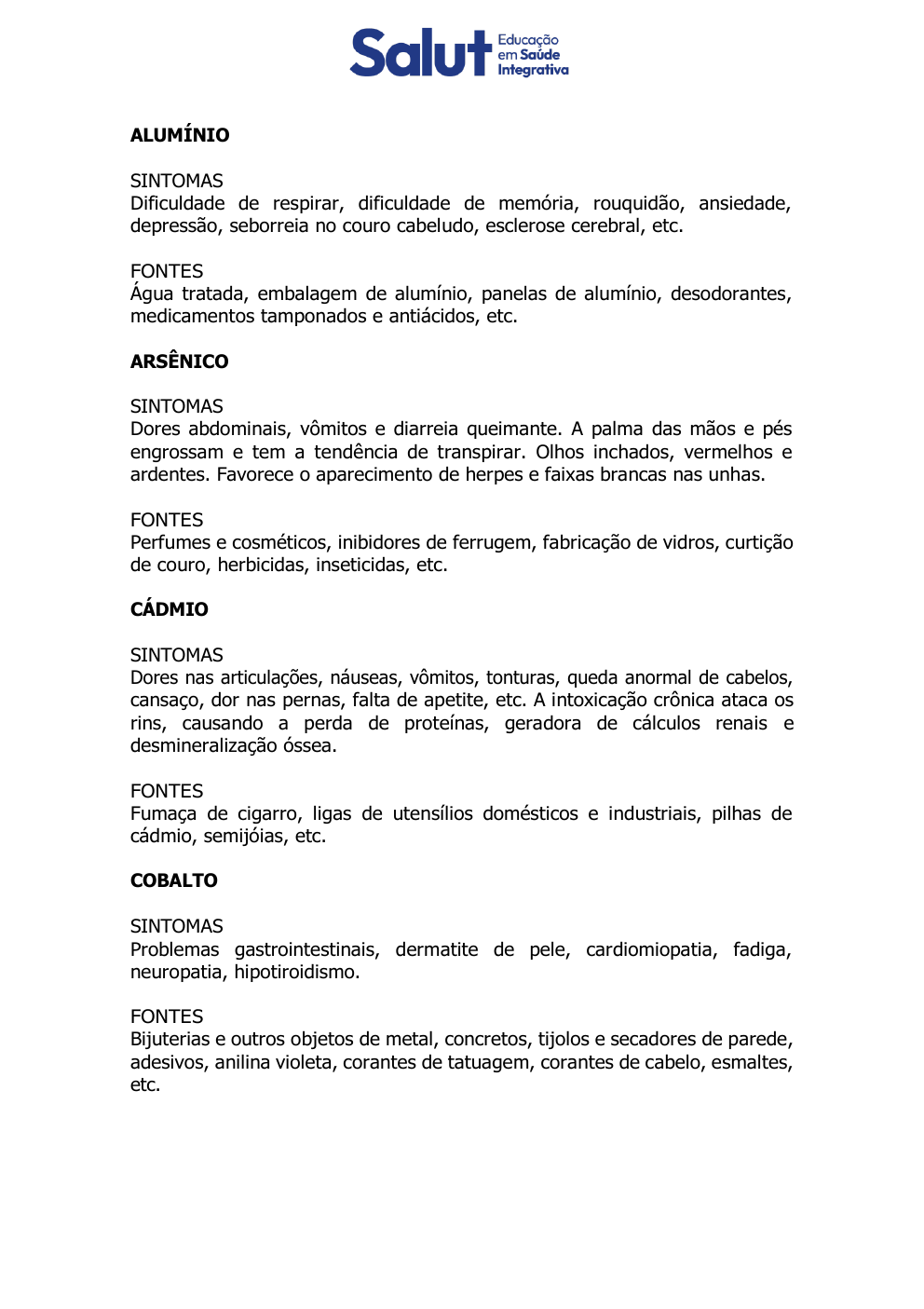 Guia de Metais Pesados: sintomas e fontes